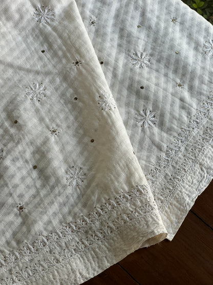 Off White Semi-Stitched Chikankari Jacquard Palazzo with Mukaish Work