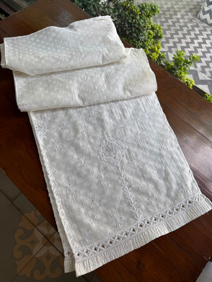 Off White Semi-Stitched Chikankari Jacquard Palazzo with Mukaish Work
