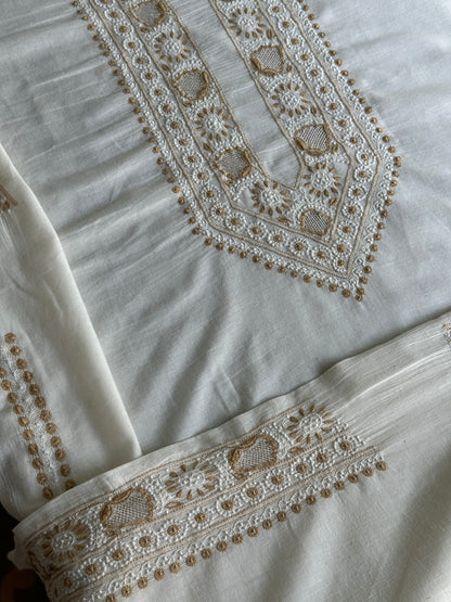 Off White Shade Unisex Chikankari Bengal Muslin Kurtas