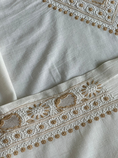 Off White Shade Unisex Chikankari Bengal Muslin Kurtas