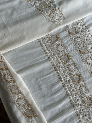 Light Beige Shade Unisex Chikankari Bengal Muslin Kurtas