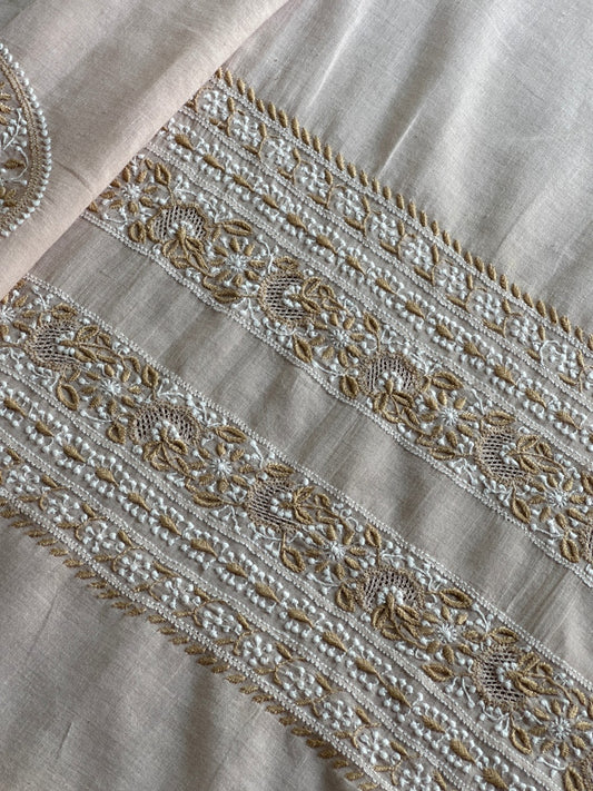 Natural Beige Shade Unisex Chikankari Bengal Muslin Kurtas