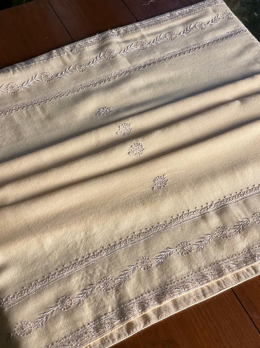 Off White Shade Saman Pashmina Resham Thread Fine Chikankari Shawl