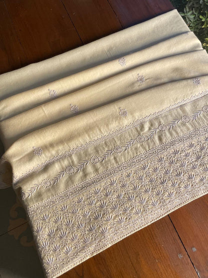 Off White Shade Saman Pashmina Resham Thread Fine Chikankari Shawl