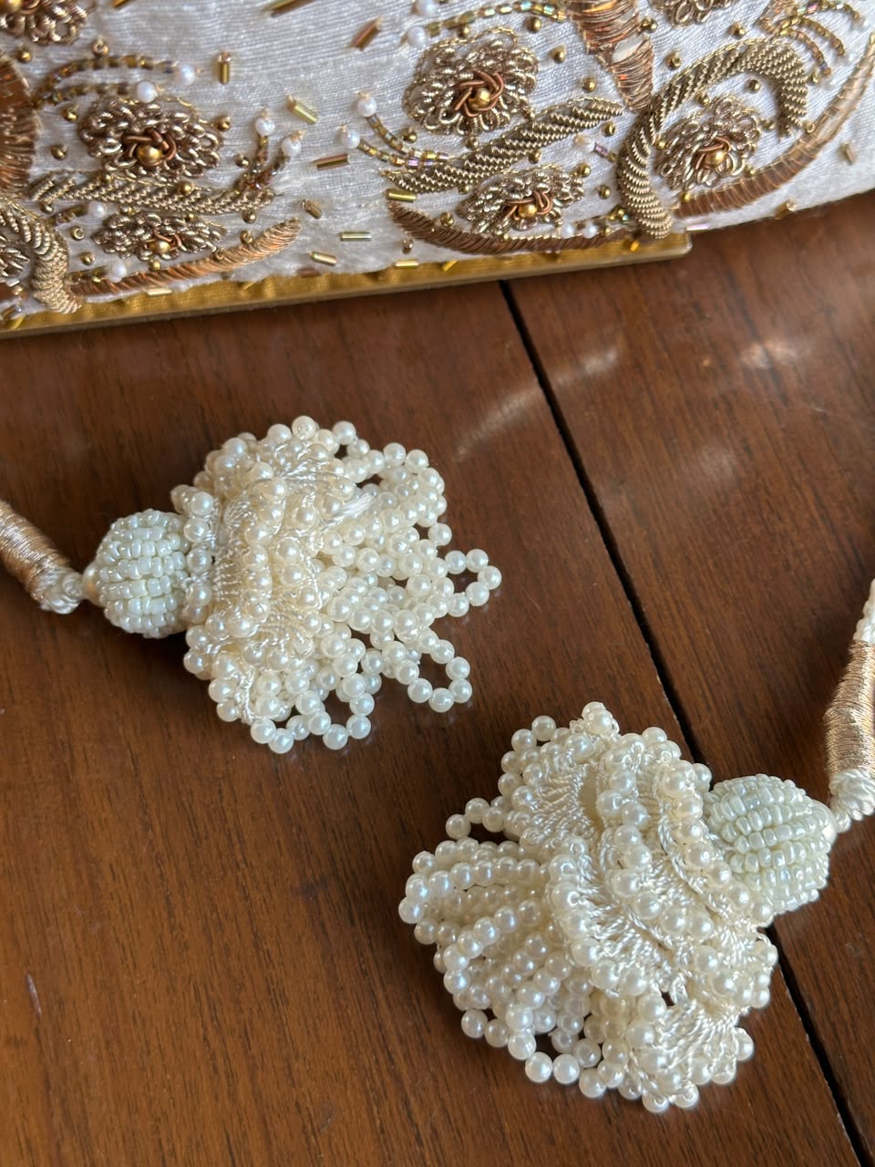 Off White & Gold Raw Silk Zardosi Polti Bags