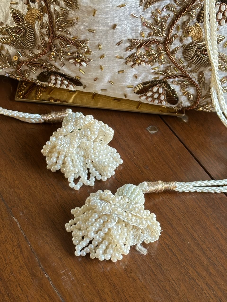 Off White & Gold Raw Silk Zardosi Polti Bags