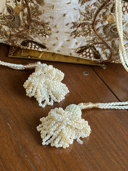 Off White & Gold Raw Silk Zardosi Polti Bags