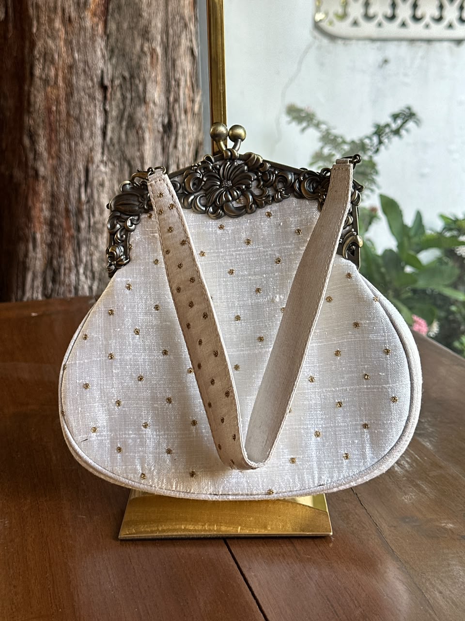 Off White & Gold Raw Silk Zardosi Polti Bags