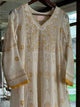 Off White & Yellow Shade Malmal Pearl Work Chikankari Kalidar Kurta Set