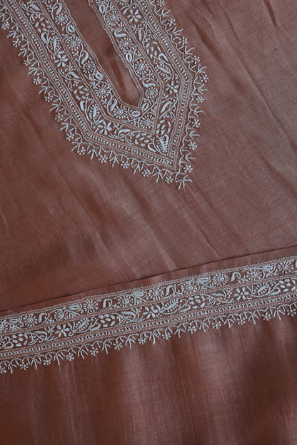 Old Copper Shade Mulmul Chikankari Unstitched Men's Kurtas Fabric