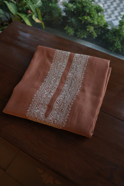 Old Copper Shade Mulmul Chikankari Unstitched Men's Kurtas Fabric