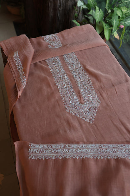 Old Copper Shade Mulmul Chikankari Unstitched Men's Kurtas Fabric