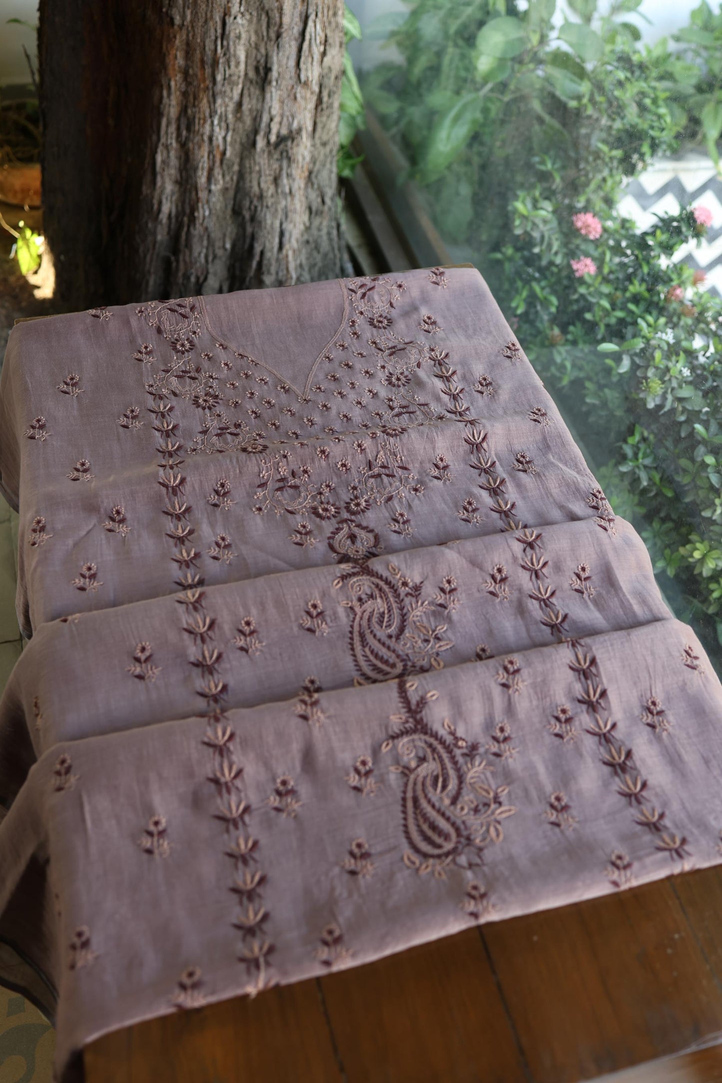 Old Lavender Mul Chanderi Silk Kalamkari Unstitched Kurta Dupatta Set