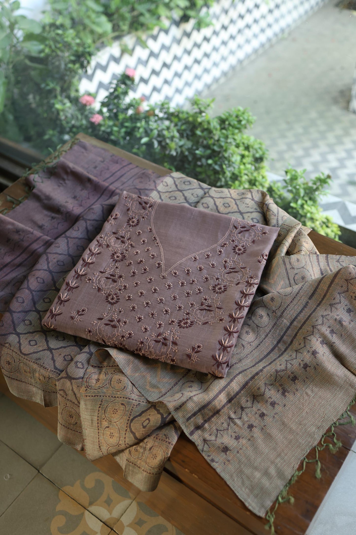 Old Lavender Mul Chanderi Silk Kalamkari Unstitched Kurta Dupatta Set