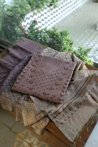 Old Lavender Mul Chanderi Silk Kalamkari Unstitched Kurta Dupatta Set