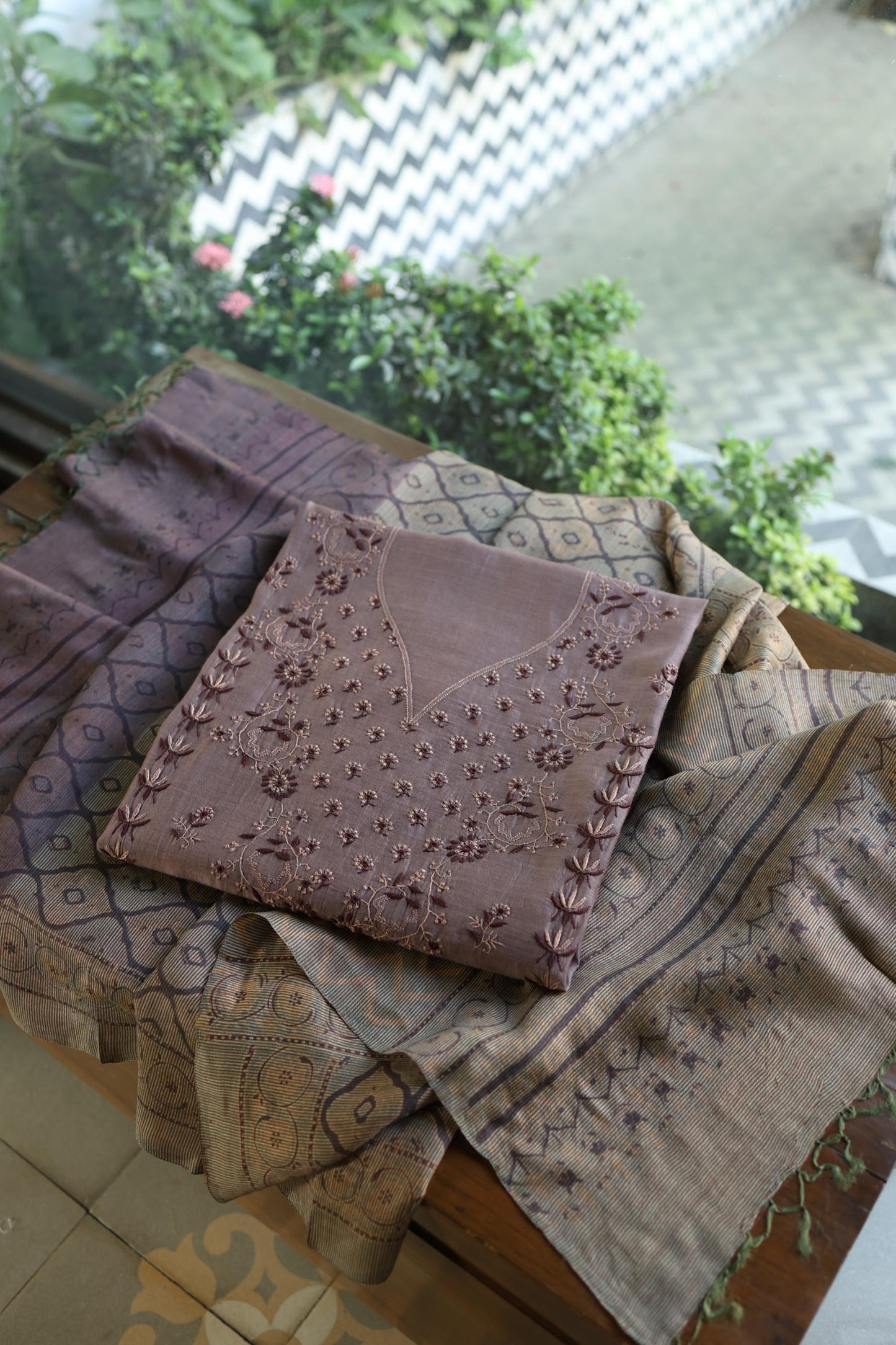 Old Lavender Mul Chanderi Silk Kalamkari Unstitched Kurta Dupatta Set