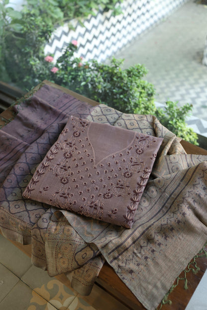 Old Lavender Mul Chanderi Silk Kalamkari Unstitched Kurta Dupatta Set