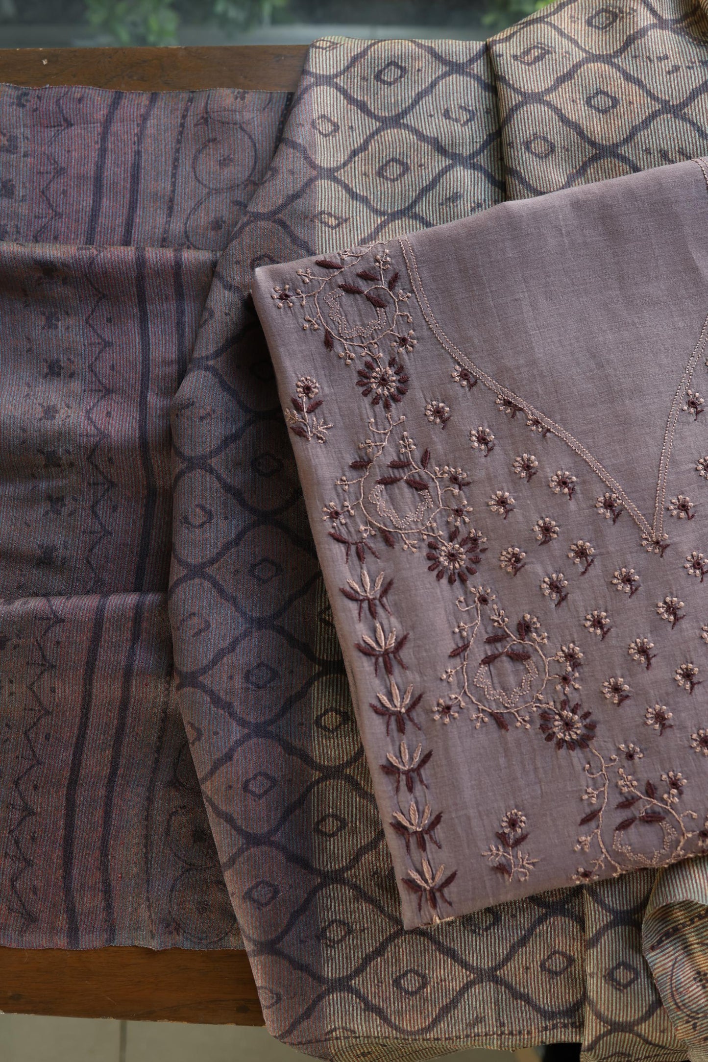Old Lavender Mul Chanderi Silk Kalamkari Unstitched Kurta Dupatta Set