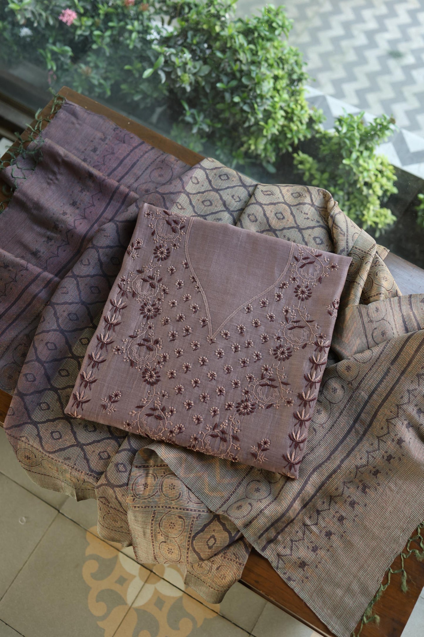 Old Lavender Mul Chanderi Silk Kalamkari Unstitched Kurta Dupatta Set