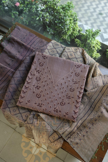 Old Lavender Mul Chanderi Silk Kalamkari Unstitched Kurta Dupatta Set