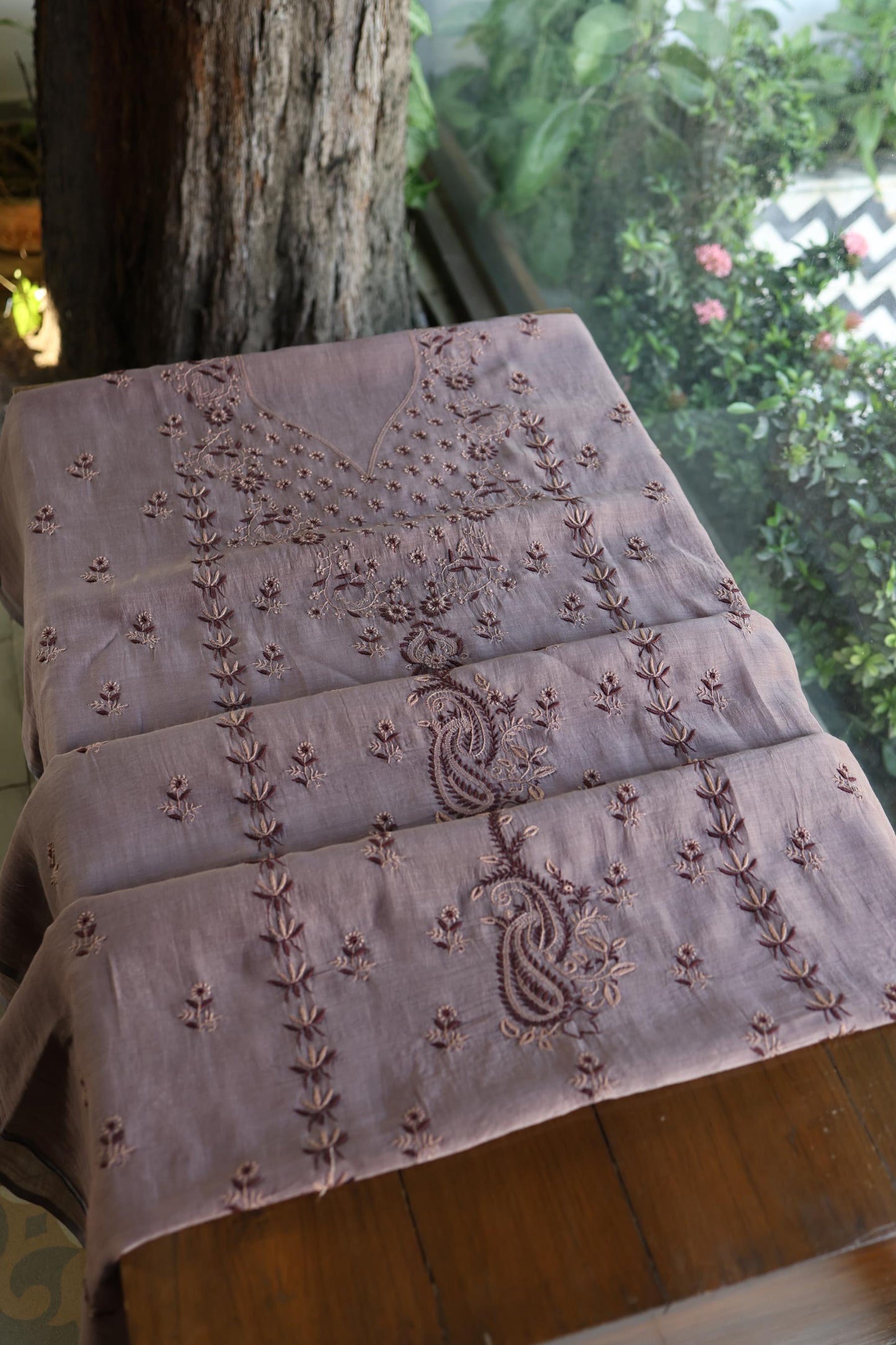 Old Lavender Mul Chanderi Silk Kalamkari Unstitched Kurta Dupatta Set