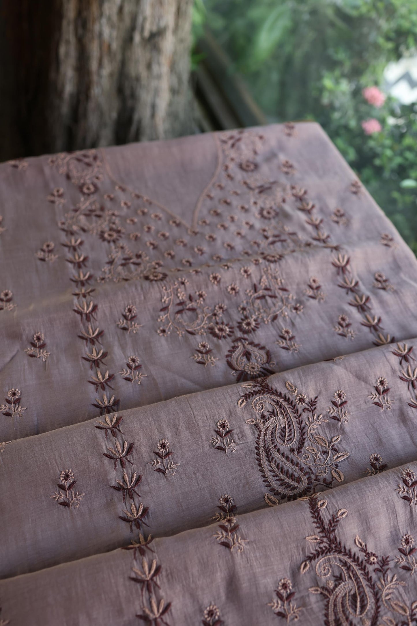 Old Lavender Mul Chanderi Silk Kalamkari Unstitched Kurta Dupatta Set