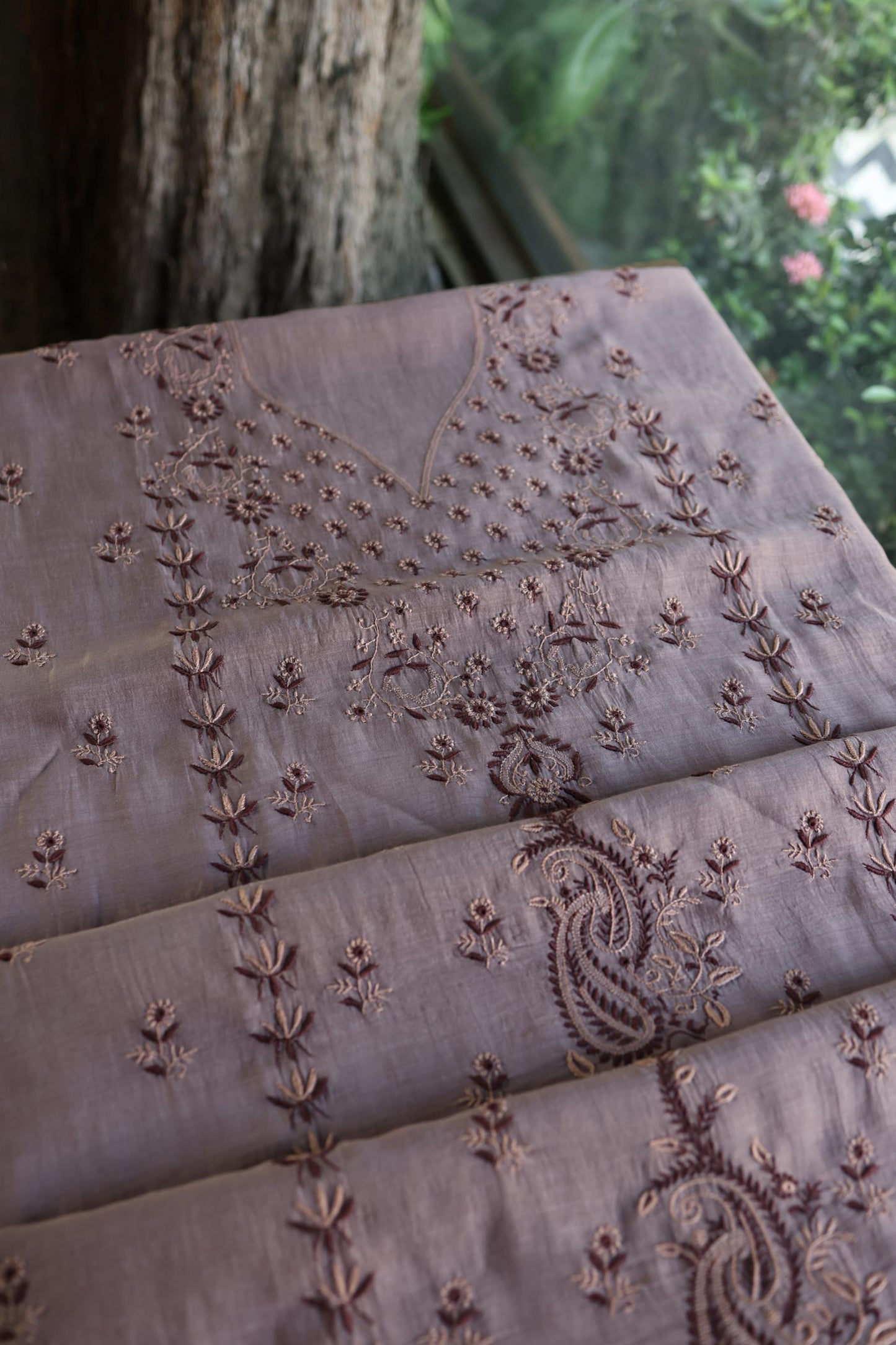 Old Lavender Mul Chanderi Silk Kalamkari Unstitched Kurta Dupatta Set
