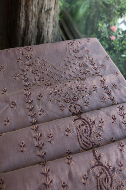 Old Lavender Mul Chanderi Silk Kalamkari Unstitched Kurta Dupatta Set