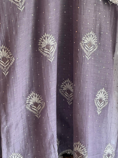 Old Lavender Mulmul Pearl White Chikankari Kurta With Heavy Dupatta