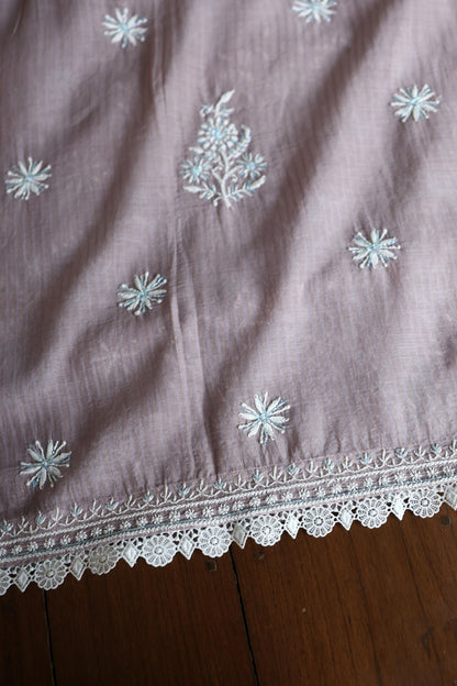Old Lavender Shade Malmal Pearl Work Chikankari Fabric