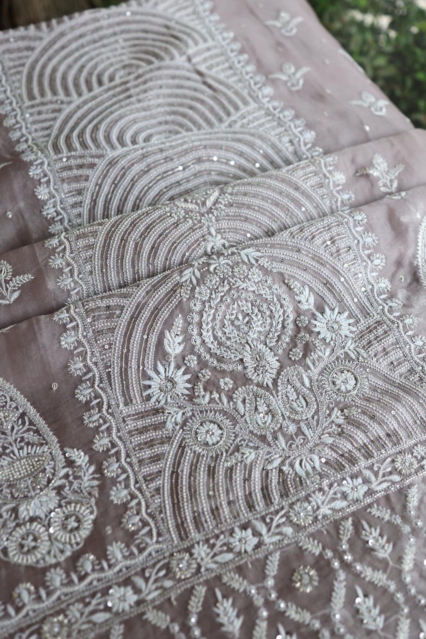 Old Lavender Shade Noor Banarasi Organza Chikankari Unstitched Fabric