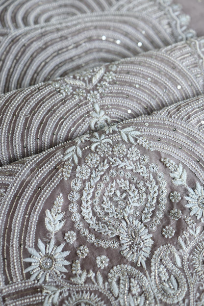 Old Lavender Shade Noor Banarasi Organza Chikankari Unstitched Fabric