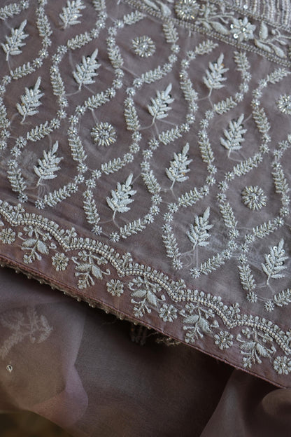 Old Lavender Shade Noor Banarasi Organza Chikankari Unstitched Fabric