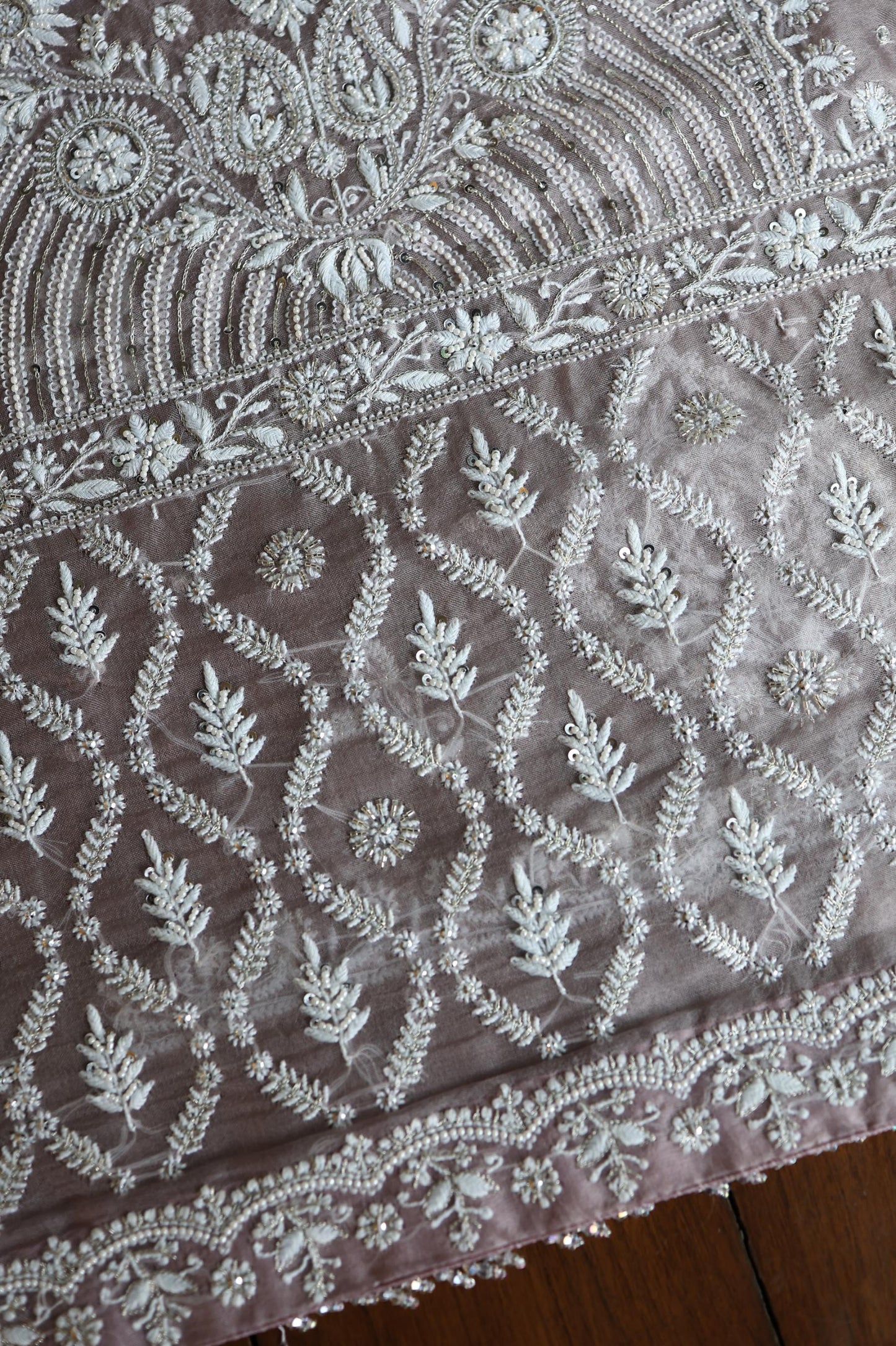 Old Lavender Shade Noor Banarasi Organza Chikankari Unstitched Fabric