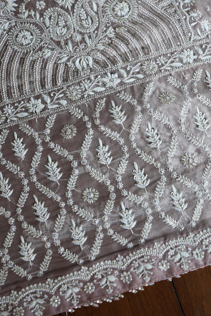 Old Lavender Shade Noor Banarasi Organza Chikankari Unstitched Fabric