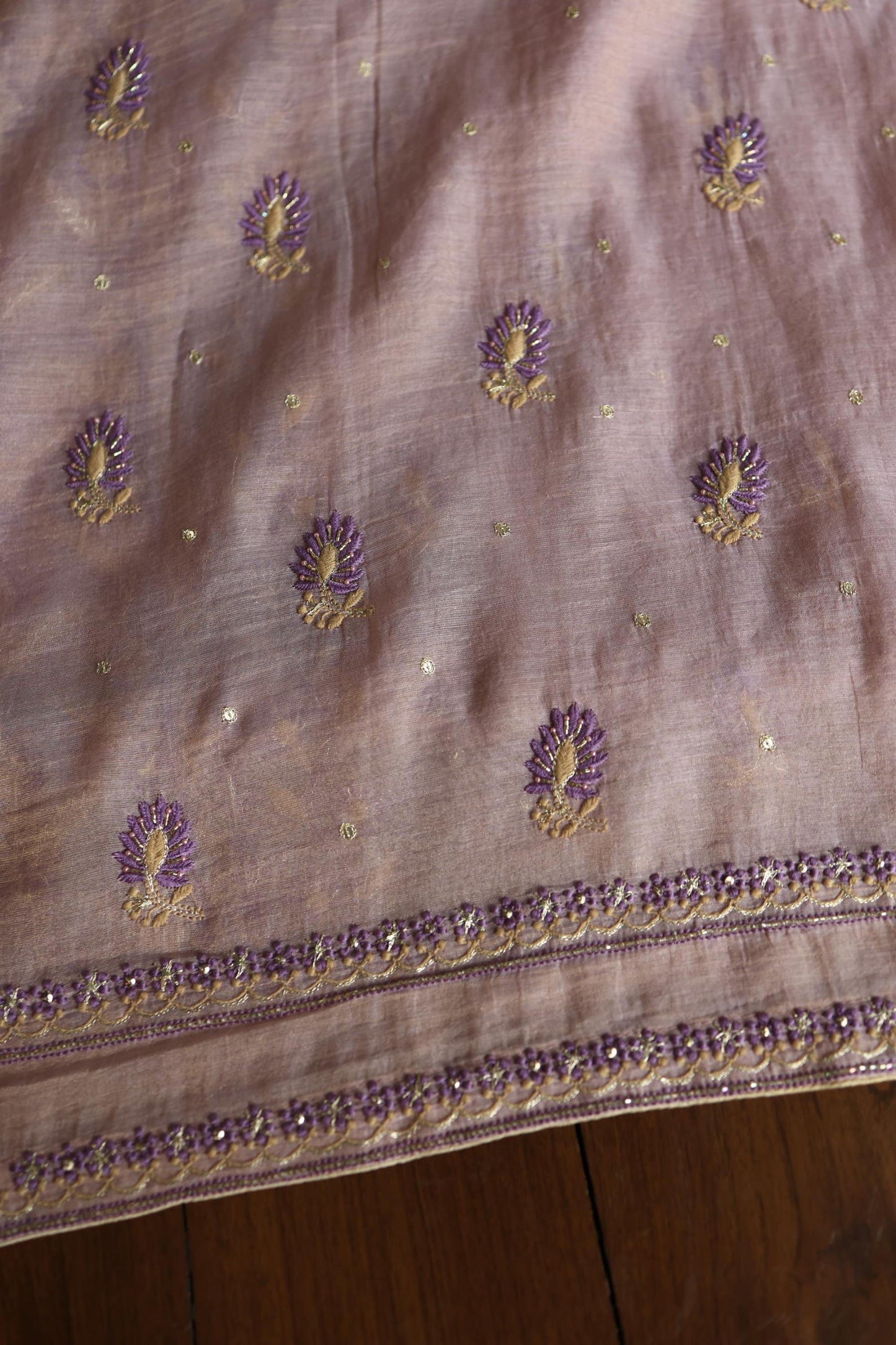Old Lavender Shade Tissue Silk Chikankari Unstitched Fabric