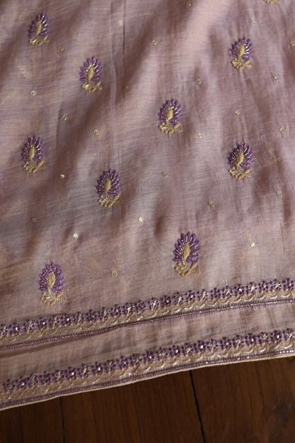 Old Lavender Shade Tissue Silk Chikankari Unstitched Fabric