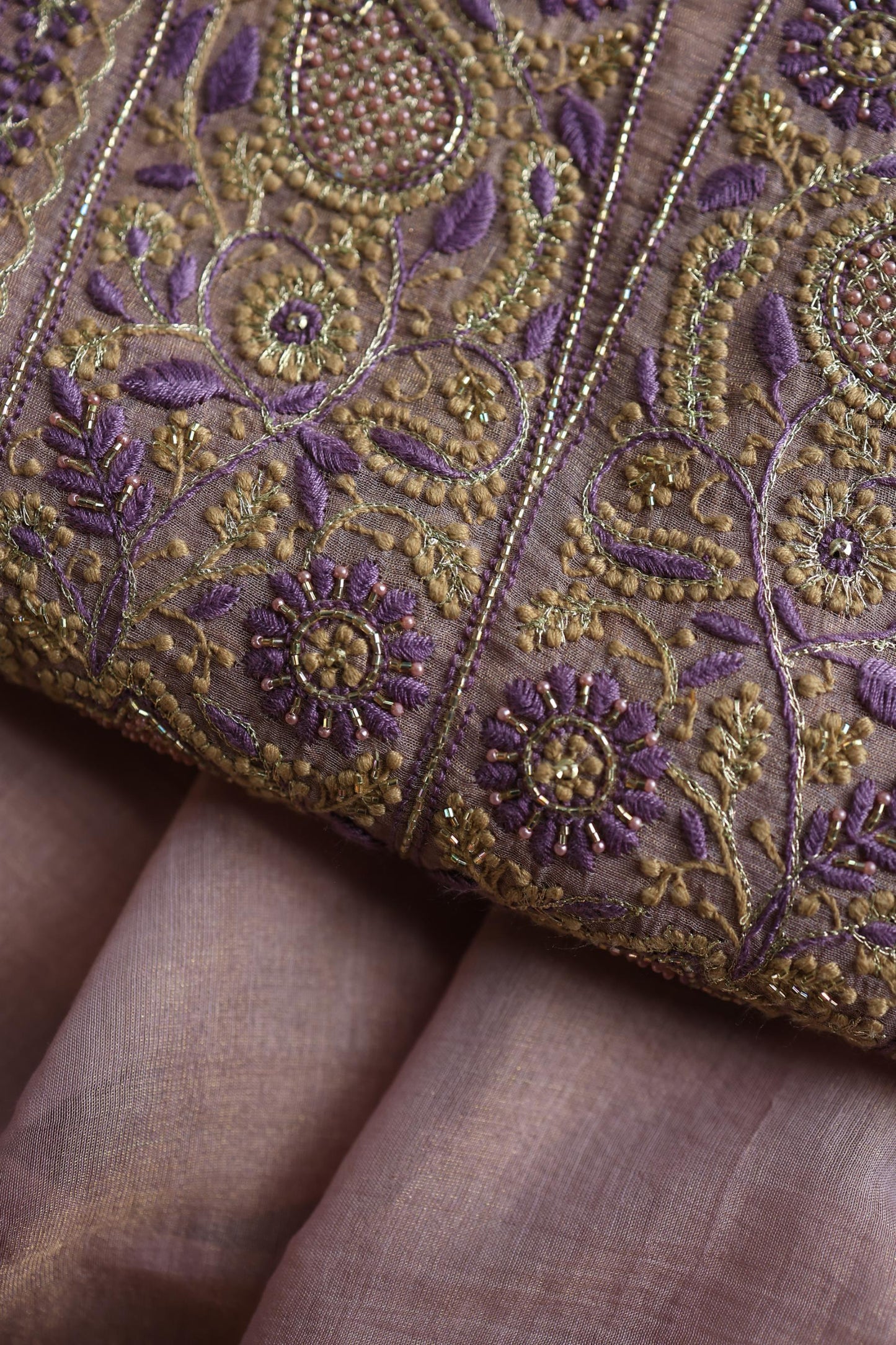 Old Lavender Shade Tissue Silk Chikankari Unstitched Fabric