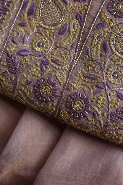 Old Lavender Shade Tissue Silk Chikankari Unstitched Fabric