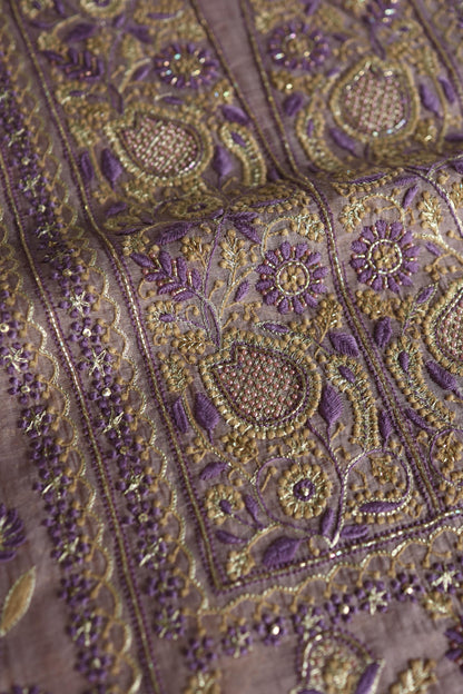 Old Lavender Shade Tissue Silk Chikankari Unstitched Fabric