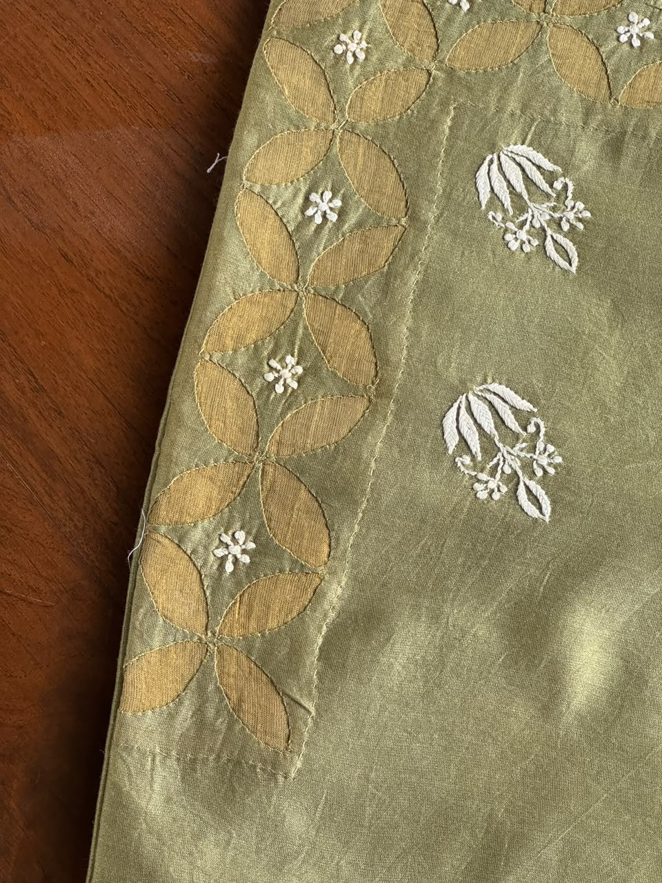 Olive Green Chanderi Cushion Cover with Floral Embroidery