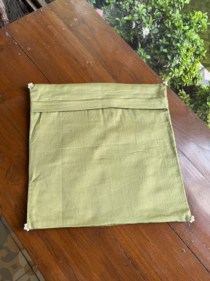 Olive Green Chanderi Cushion Cover with Floral Embroidery