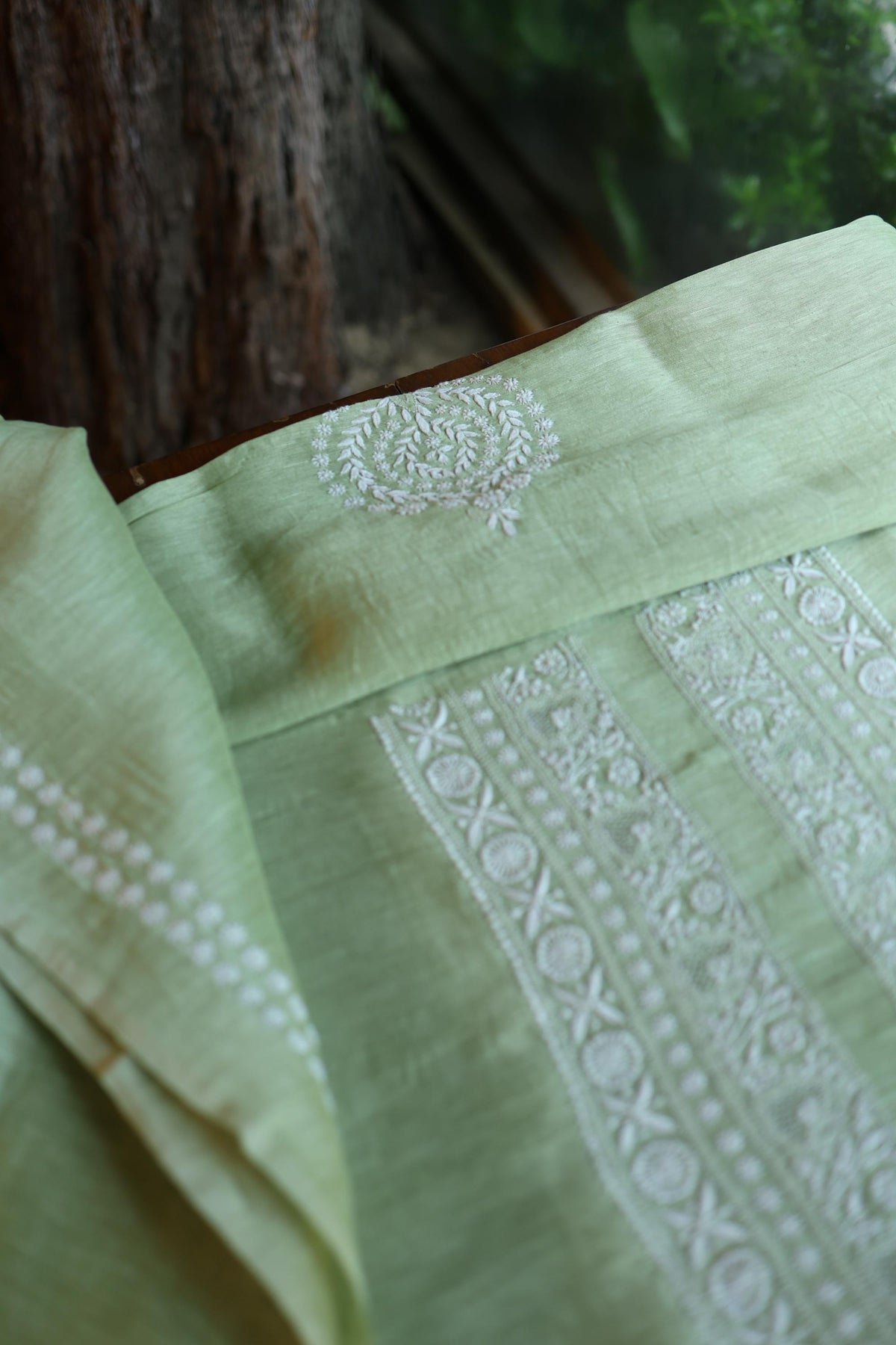 Olive Green Linen Chikankari Unstitched Men's Kurta Fabric