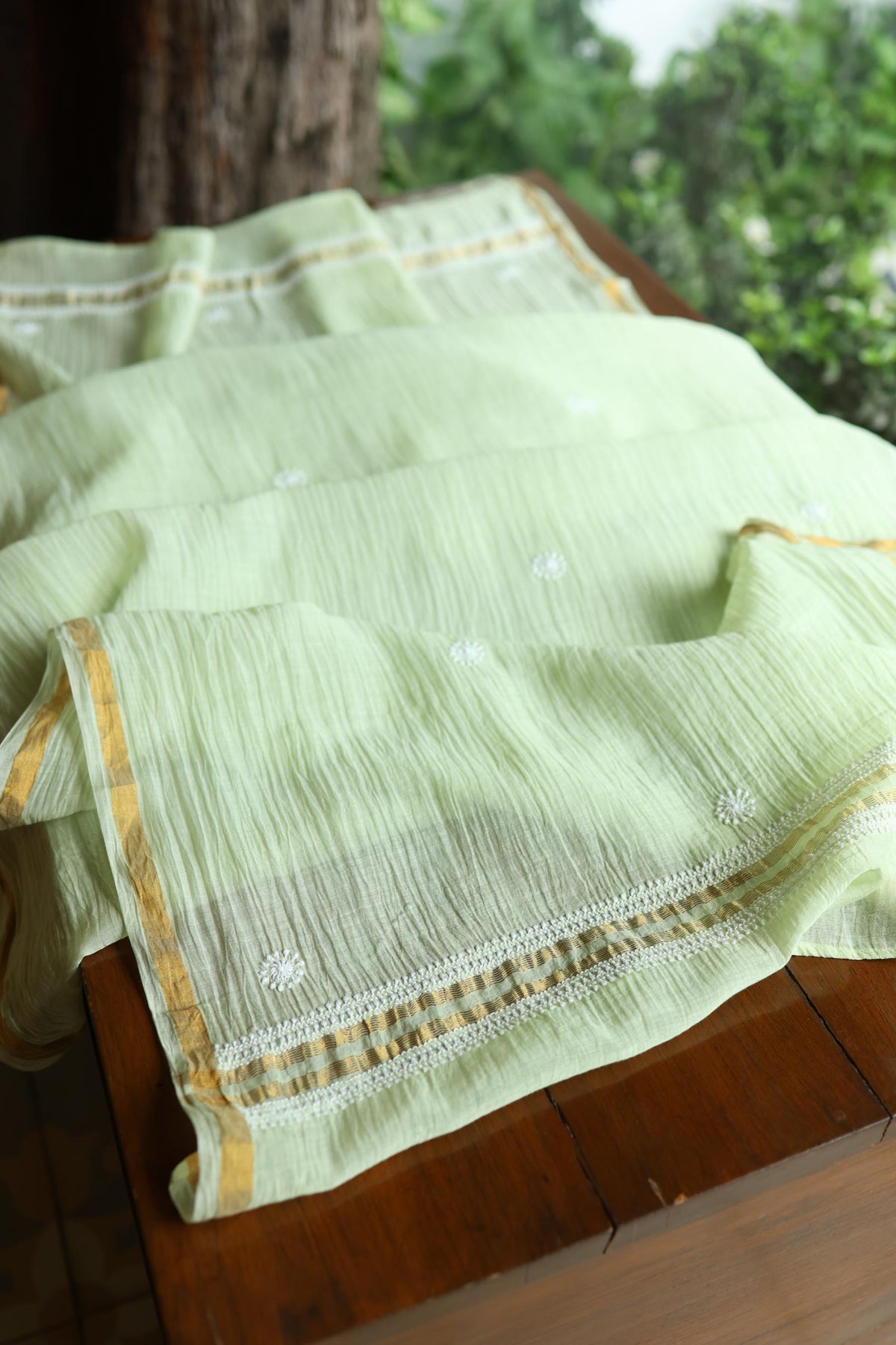 Olive Green Mal Cotton Fine Chikankari Unstitched Fabric
