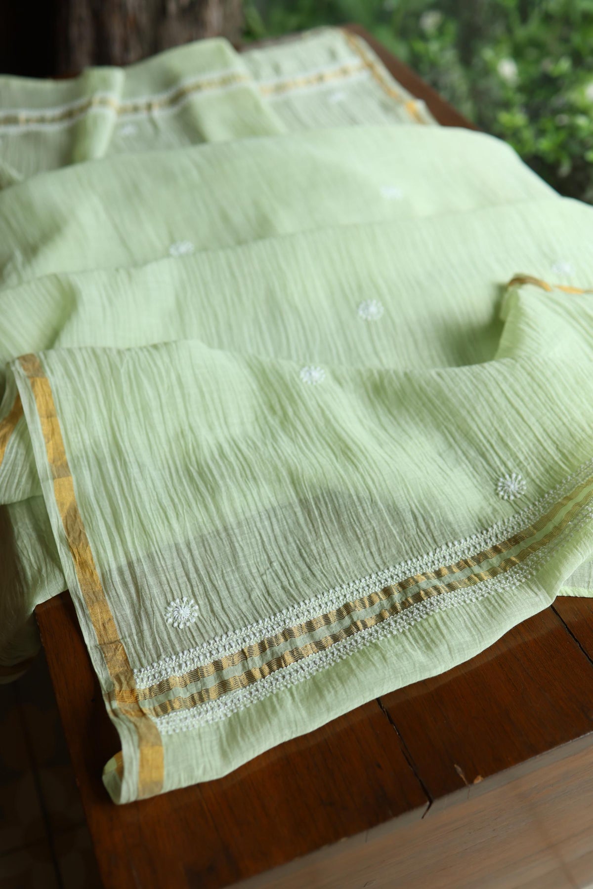 Olive Green Mal Cotton Fine Chikankari Unstitched Fabric