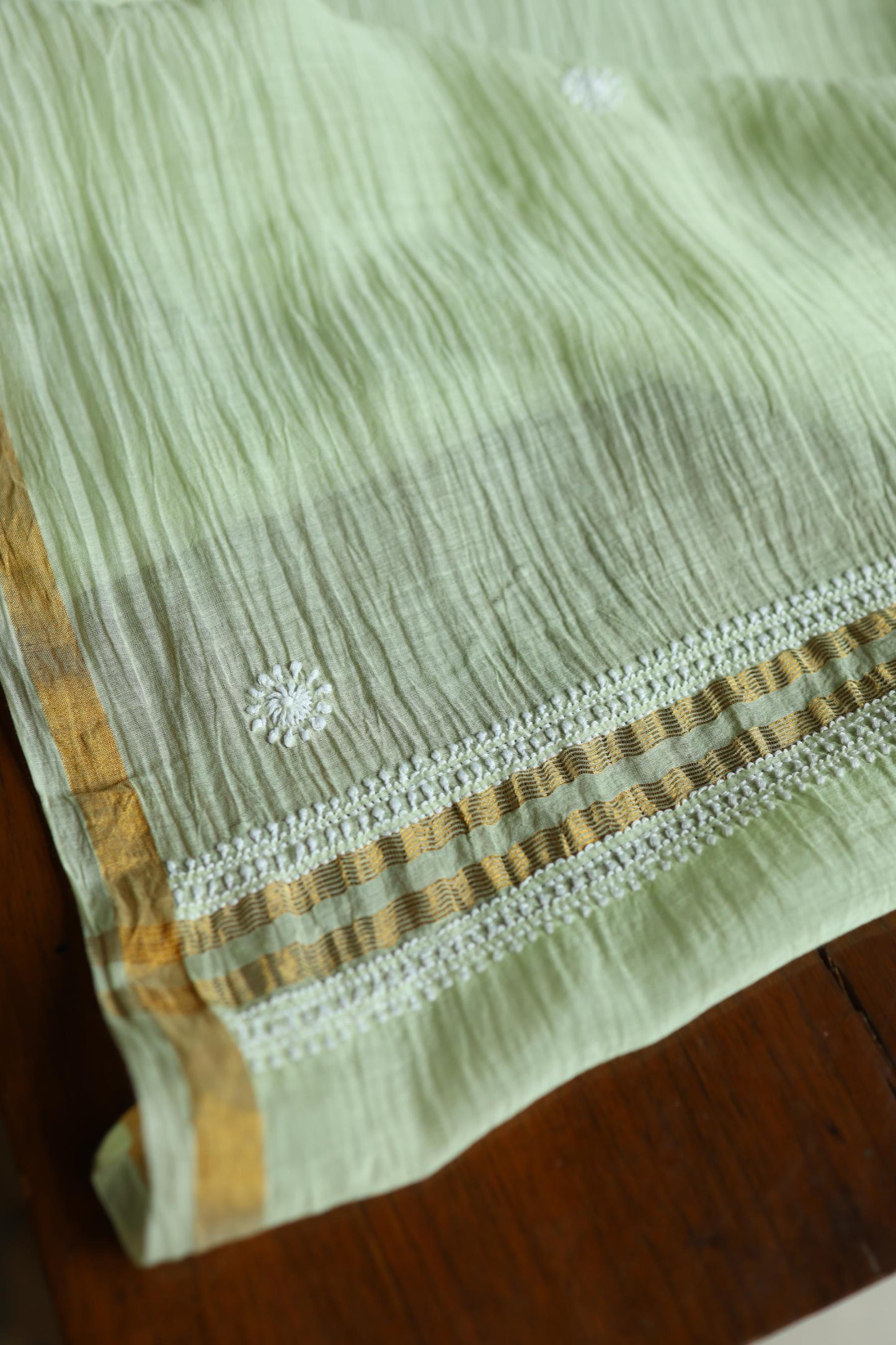 Olive Green Mal Cotton Fine Chikankari Unstitched Fabric