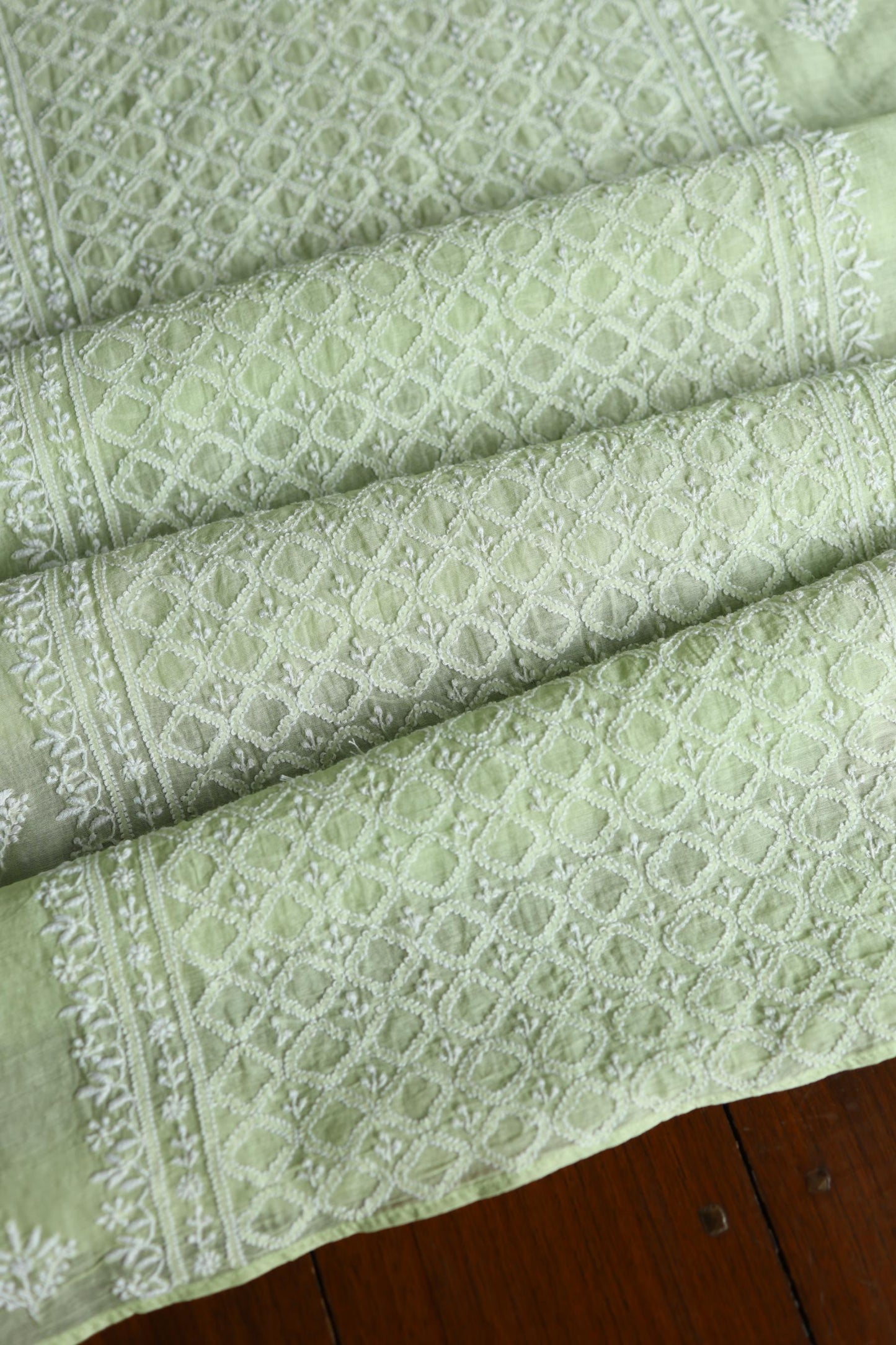 Olive Green Mal Cotton Fine Chikankari Unstitched Fabric
