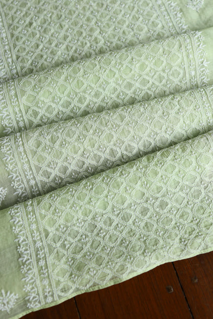 Olive Green Mal Cotton Fine Chikankari Unstitched Fabric