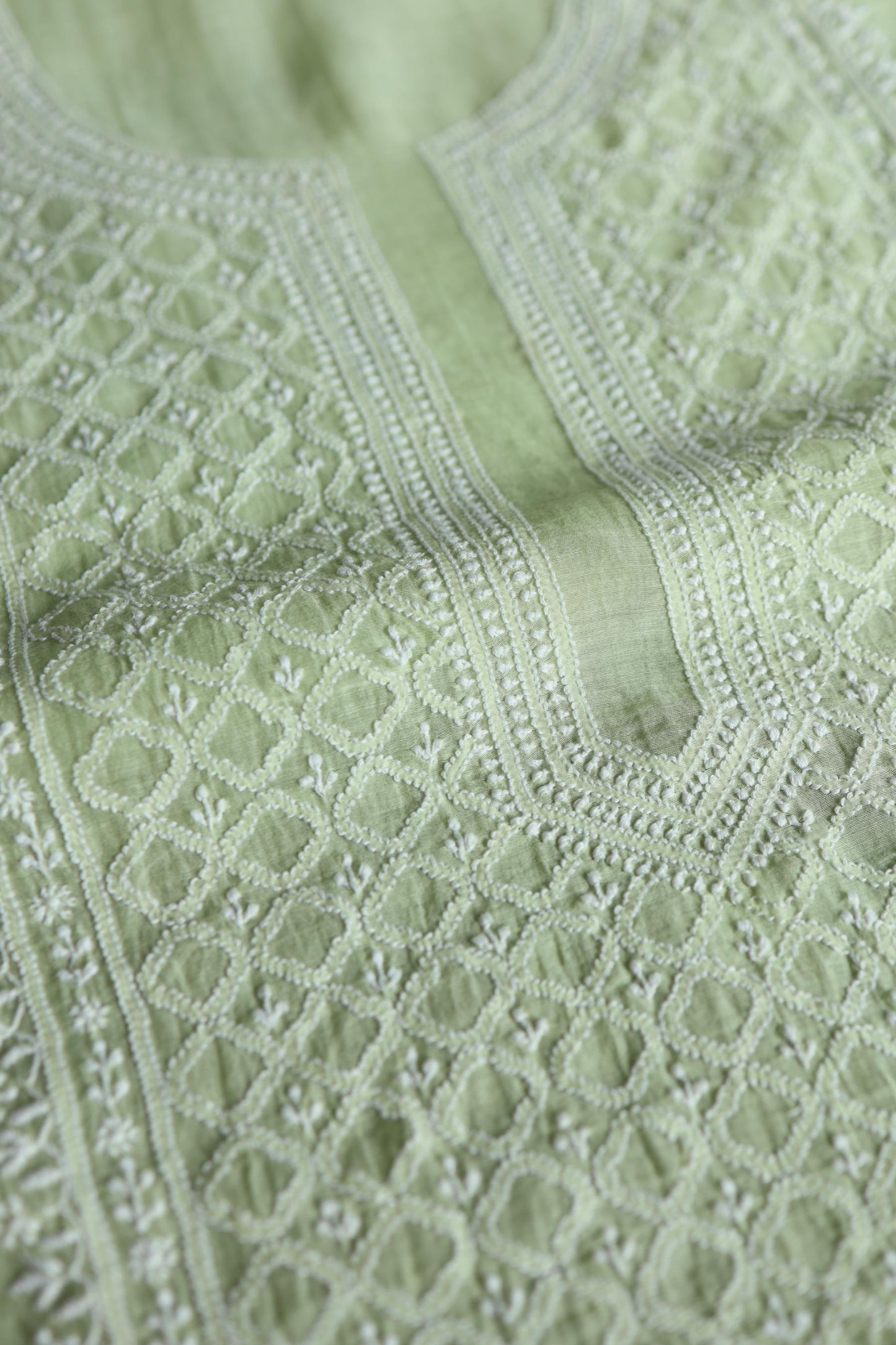 Olive Green Mal Cotton Fine Chikankari Unstitched Fabric