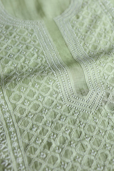 Olive Green Mal Cotton Fine Chikankari Unstitched Fabric
